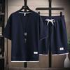 Sommer-Herren-Zweiteiler-Set, Leinenstoff, lässiges T-Shirt und Shorts-Set, Herren-Sportanzug, modischer Kurzarm-Trainingsanzug, Herrenanzüge