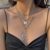 Women European Exaggerated Long Choker Oil Dripping Heart Butterfly Snake Element Jewelry Punk Hip Hop Layered Necklace