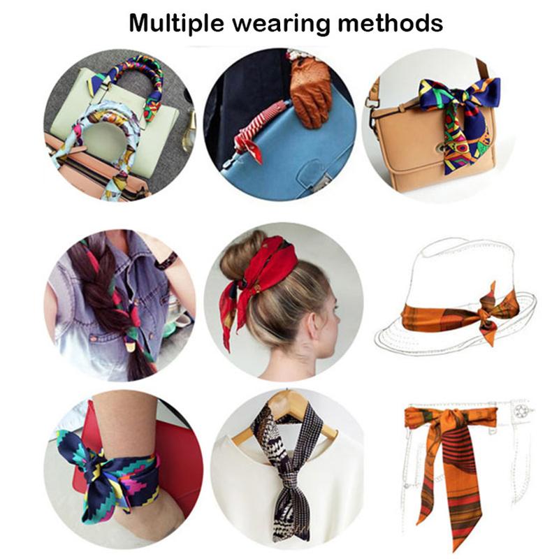 4cm* 95cm Woman Thin Imitation Silk Scarf Long Hair Strip Headband Neckerchief Fashion Bag Handle Ribbon Scarf Female Tie