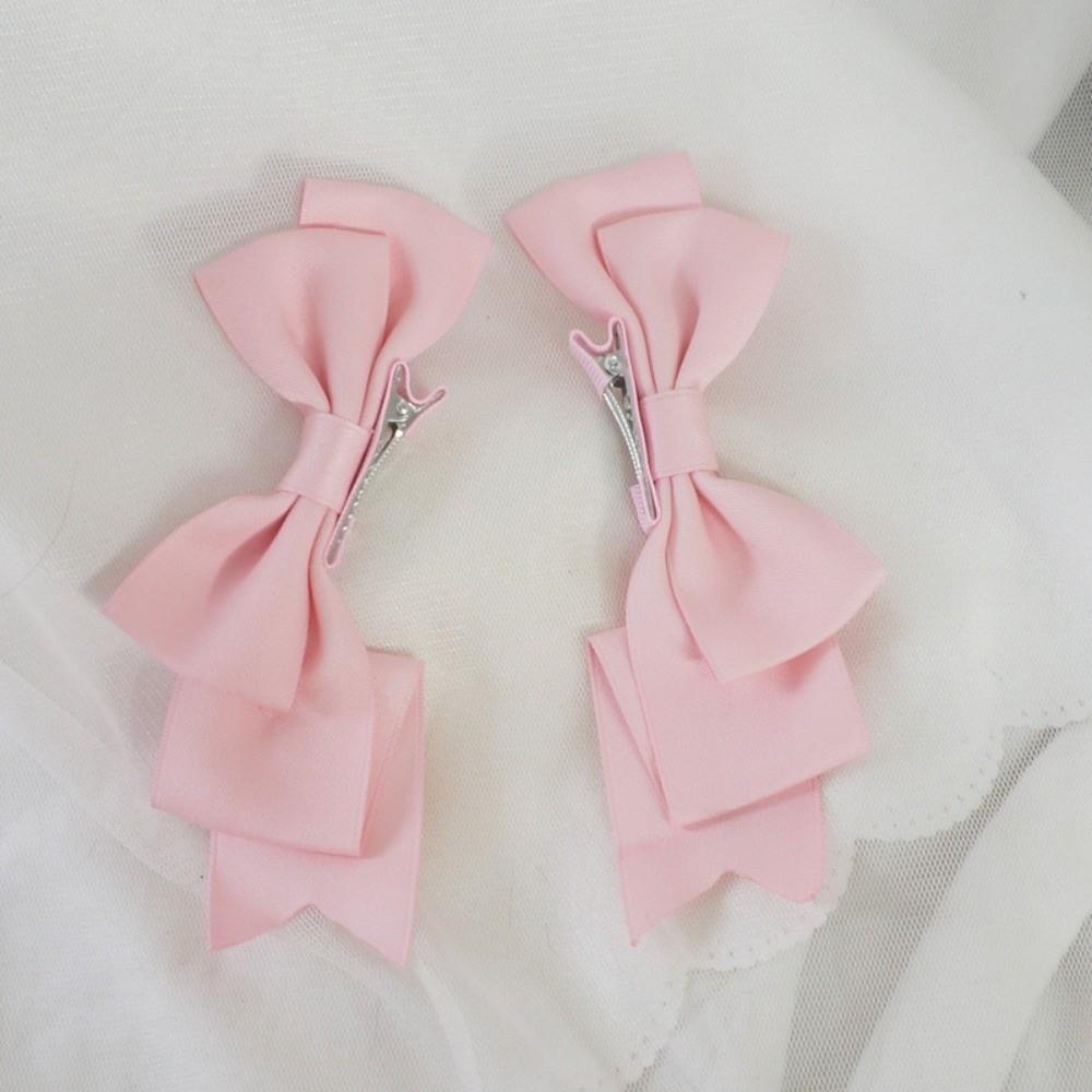 2Pcs Solid Color Bow Hair Clips Lolita Duckbill Clips Cute Bowknot Hairclip Headdress