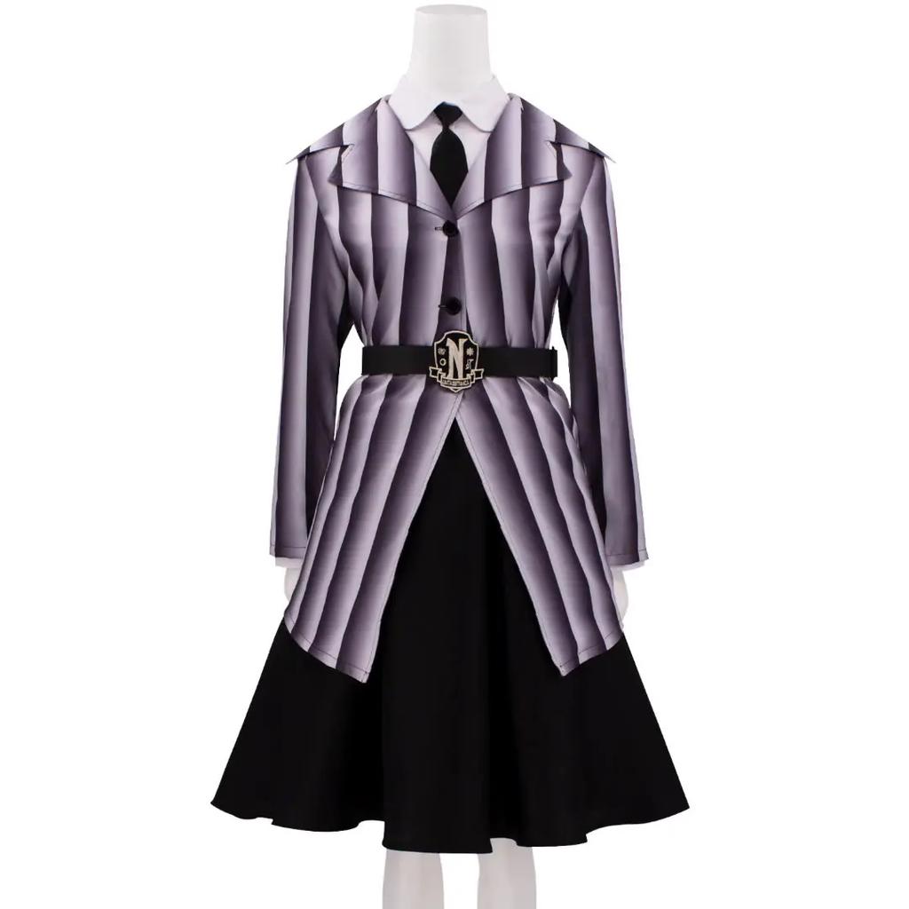 Wednesday Addams Cosplay Costume Set - Sinclair Enid Anime School Uniform Jacket Skirt With Wig For Women Halloween Costume Suit