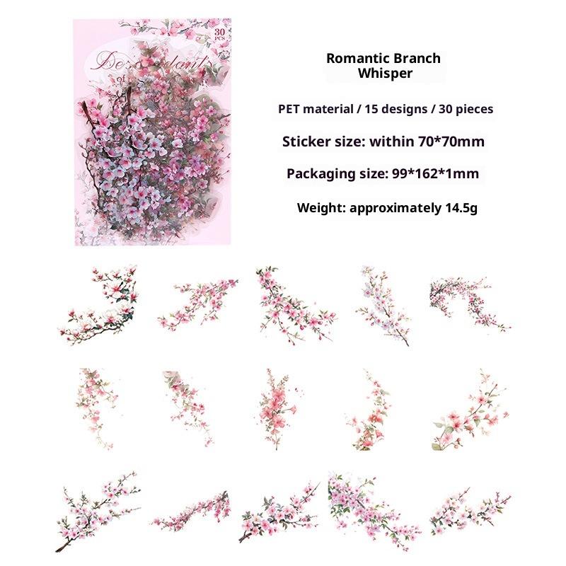 

New 30pcs/set Waterproof Vintage PET Plant Flower Stickers For DIY Crafts Scrapbook Photo Album Decoration