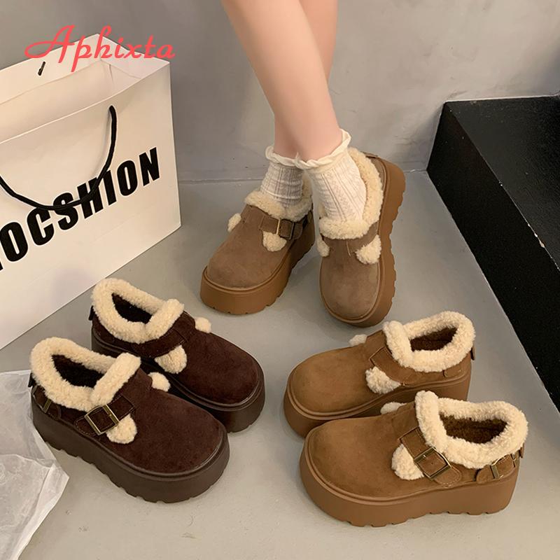 Fashion APHIXTA Platform Winter Plush Snow Boots Woman 8cm Thick Sole Shoes Women Warm Ankle Boots Buckle Women's Boots Size 35-40