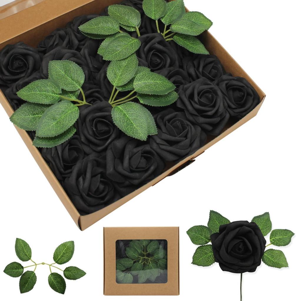 8CM Faux Rose Flower Gift Box Set with Leaves - Includes 25 or 50 Flowers for Home Decoration