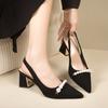 French High-end Qipao High Heels Women's 2023 Summer New Black Thick Heel Toe Sandals Pointed Single Shoes