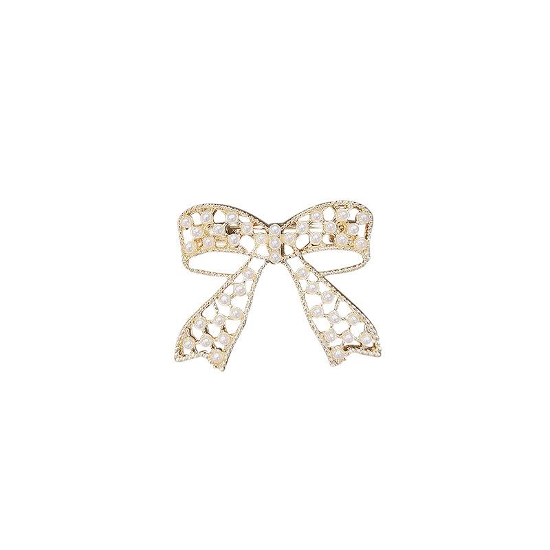Bow Hollowed-out Bow Brooch Women's Fashion Light Luxury Imitation Pearl Pin Collar Pin Anti-glare Buckle Suit Accessory