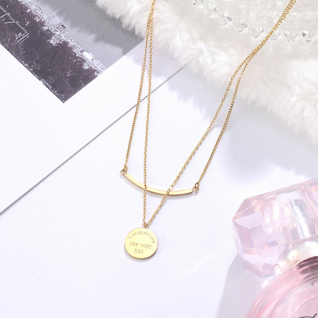 Double Round Card Letter Necklace Women'S Pendant Does Not Fade Versatile Collarbone Premium Durable Quality Useful