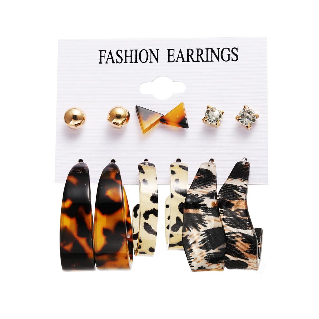 6 Pairs Earrings Retro C-shaped Earrings Creative Personality Leopard Love-shaped Butterflies Ear Studs