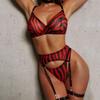 Leopard Print Bra Set Mesh Printed Underwear Garter for Women Lingerie for Lace Set With Garter 4-pieces Bodystocking