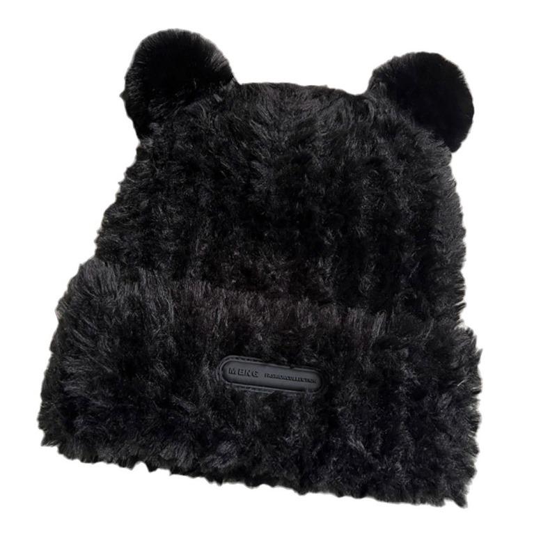 Winter Bear Ear Thermal Hat New Plush Women's Hat Loose Fashion Face Small Pullover Hat