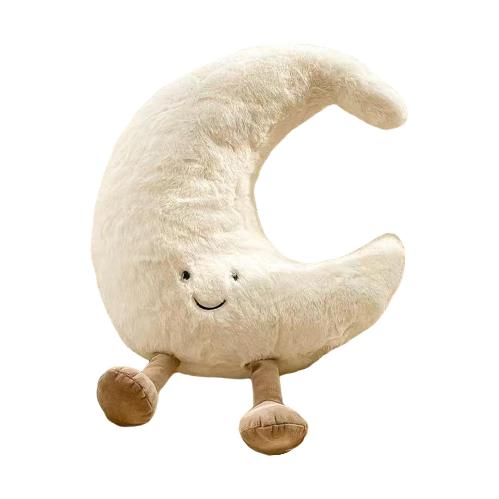 Plush Crescent Moon Stuffed Animal Soft Plush Toy with Embroidered Face and Attached Legs for Kids Toddlers and Nursery Decoration One Size