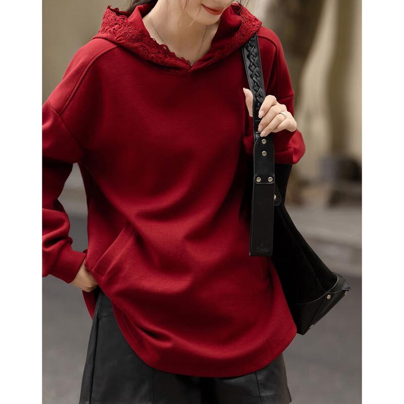 Demana Women's Warm Lace Patchwork Hooded Sweatshirt