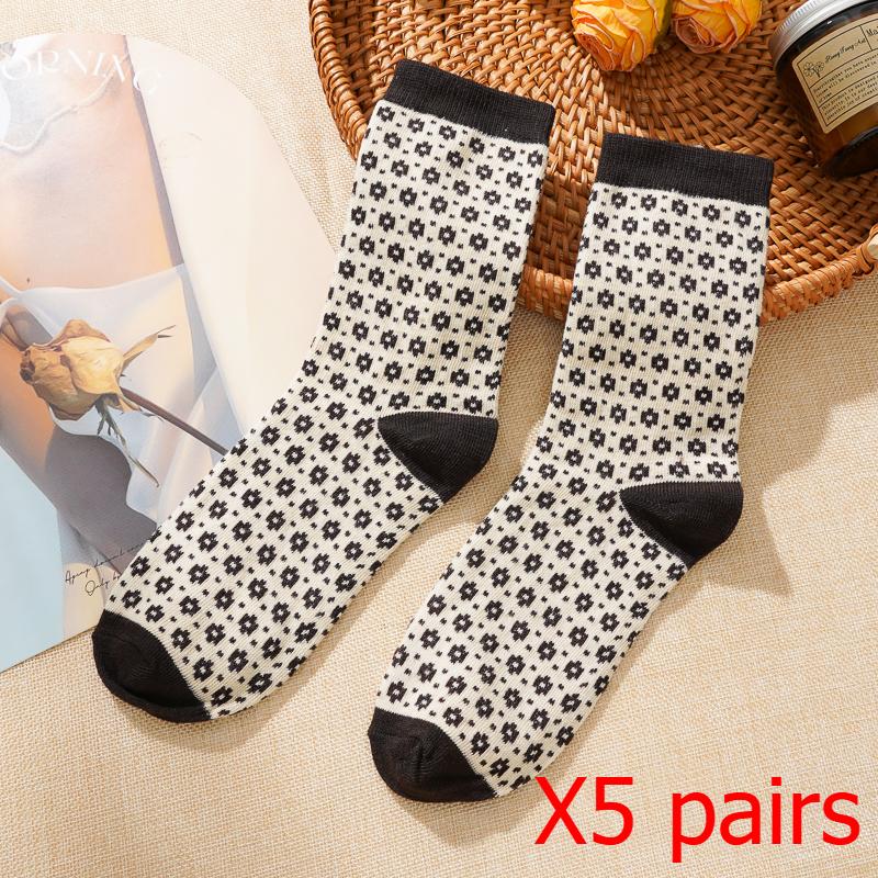 1/5 Paar Vintage Baumwollsocken Damen Niedliche Kniestrümpfe Herbstliche Ästhetik Lange Socken Preppy Knöchelsocken für Damen