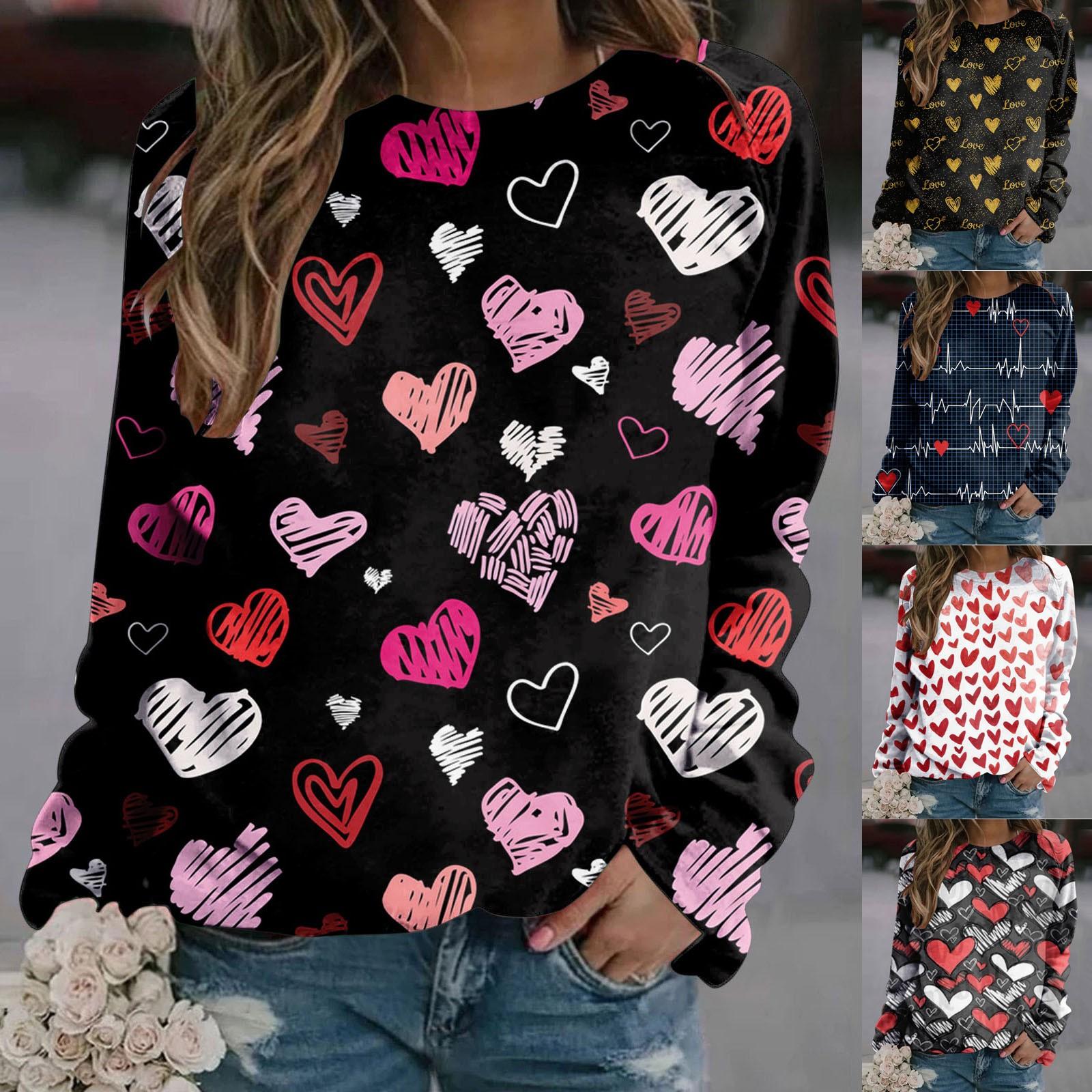 

Женская мода, повседневный пуловер с длинным рукавом и принтом ко Дню святого Валентина, пуловер с круглым вырезом, топ, блузка