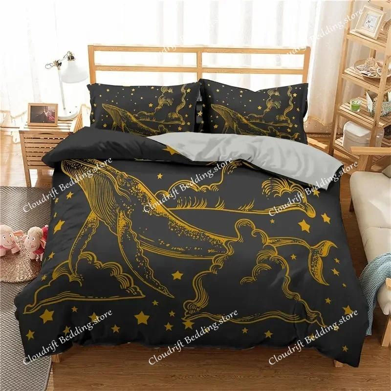 Set Biancheria da Letto Delfino dell'Oceano per Bambini Adulti Stile Boho a Tema Marino Copripiumino Microfibra Copripiumino Creature Marine Arredamento Camera da Letto