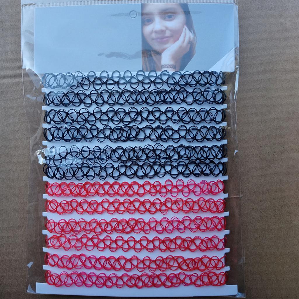 12pcs/lot Hot Sell Vintage Hippy Stretch Tattoo Choker Necklace Elastic Chocker Necklace Fishing Line Tattoo Colorful Necklace