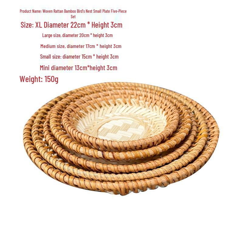 Handmade Round Bamboo Basket Tray and Plate for Creative Home Decoration