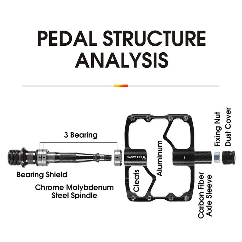 WEST BIKING Carbon Fiber Tube Bicycle Pedals MTB BMX Road Bike Cycling Footrest Lightweight CNC Aluminum Alloy 3 Bearings Pedal