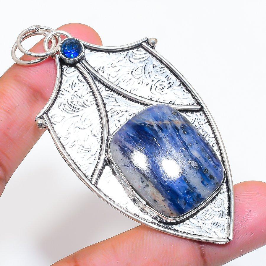 Natural Sodalite, Iolite Gemstone 925 Sterling Silver Jewelry Pendant 3.03" ZS-492