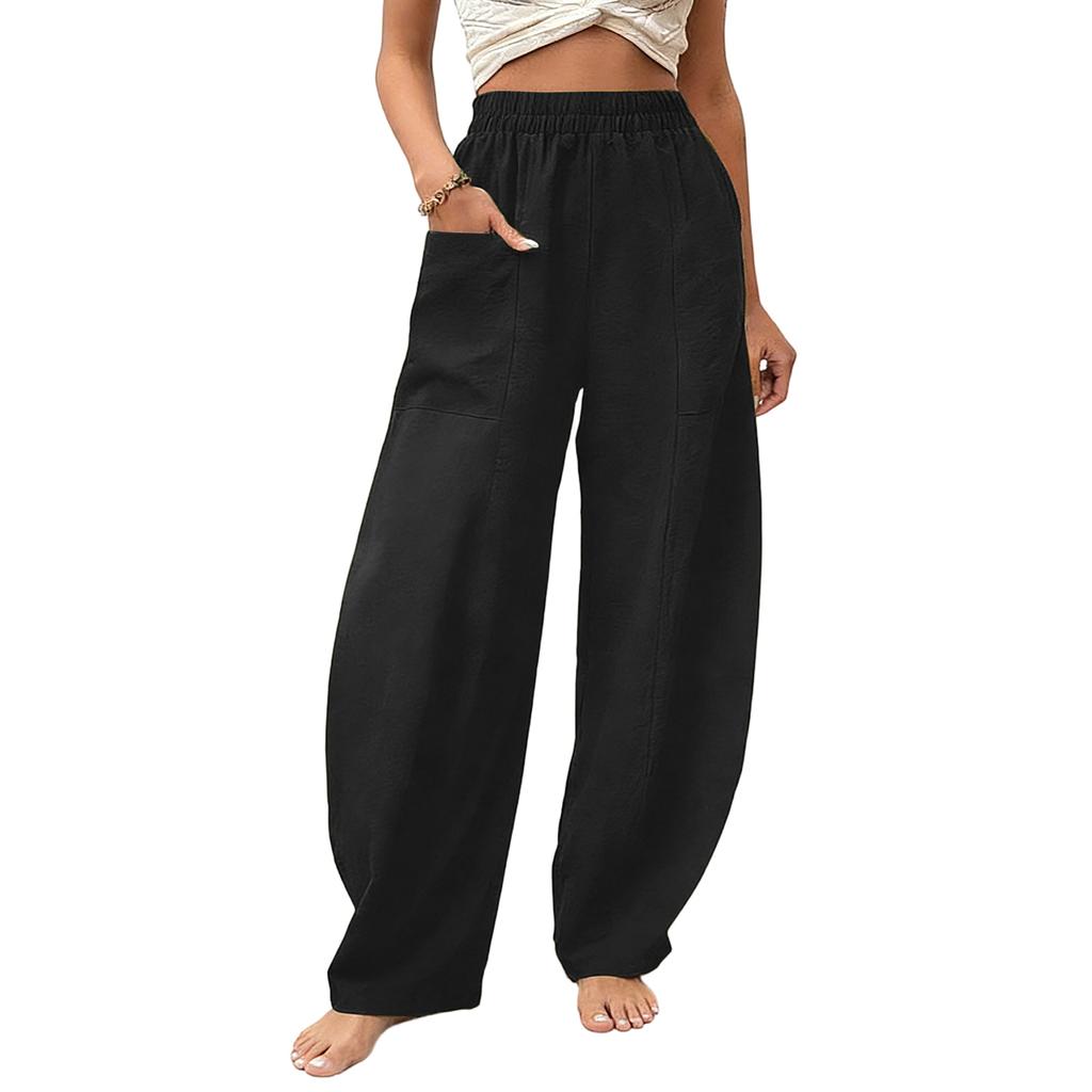 Women's Color Pants Straight Leg Pants With Pockets, Casual Wide Leg Pants