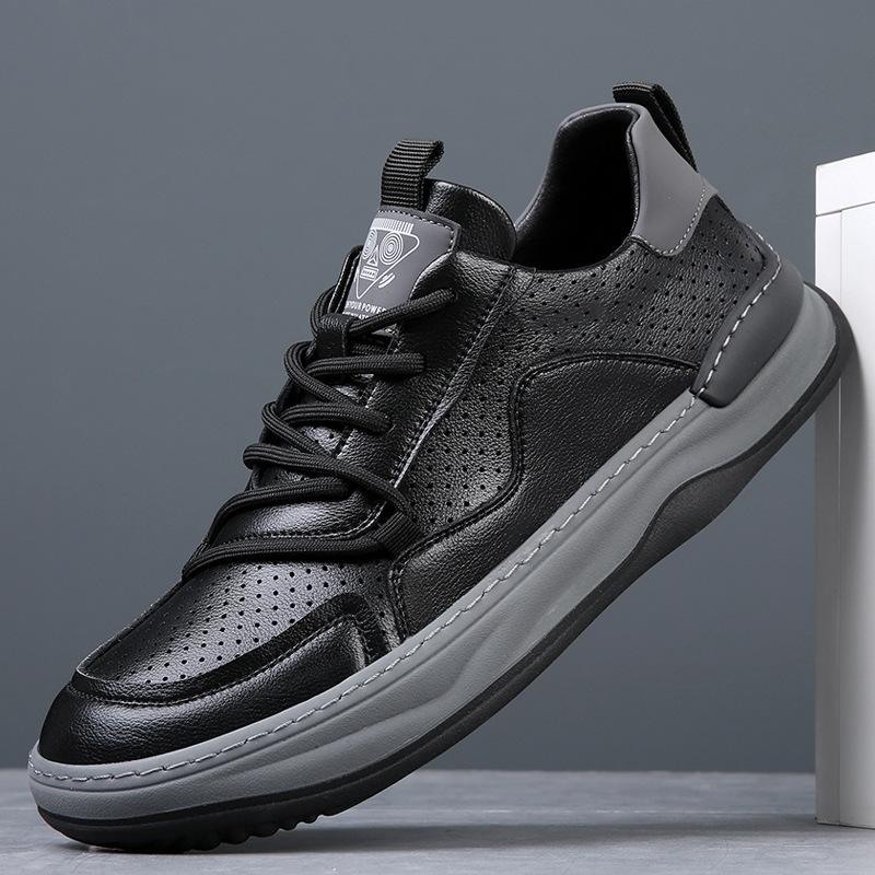 Leather Men's Shoes New Versatile Trend Little White Shoes Men's Summer Breathable Hollow Hole Leather Shoes Men's Casual Board Shoes