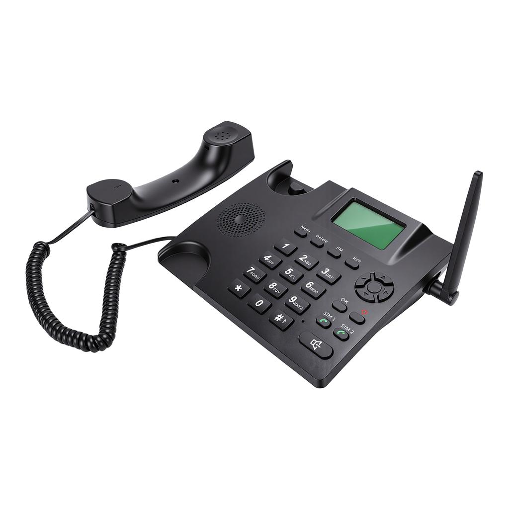 2G GSM Cordless Phone Dual SIM Desktop Landline Phone with 2.4 Inch Display Radio Alarm Clock Function for Home Hotel