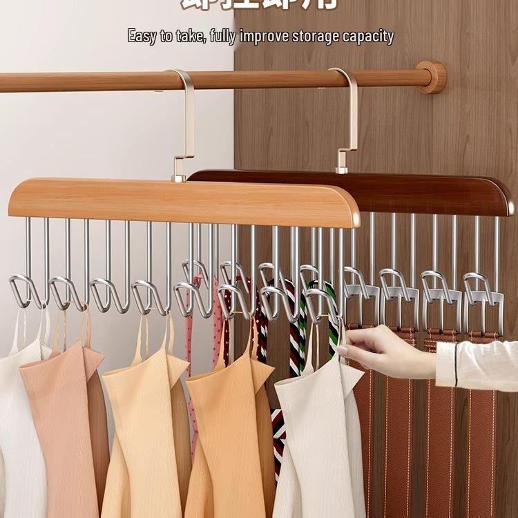 

Wooden Wave Multifunctional Hanger for Vests, Underwear, and Dormitory Storage Upgraded Material 8 Hooks [Brown 1 Piece]