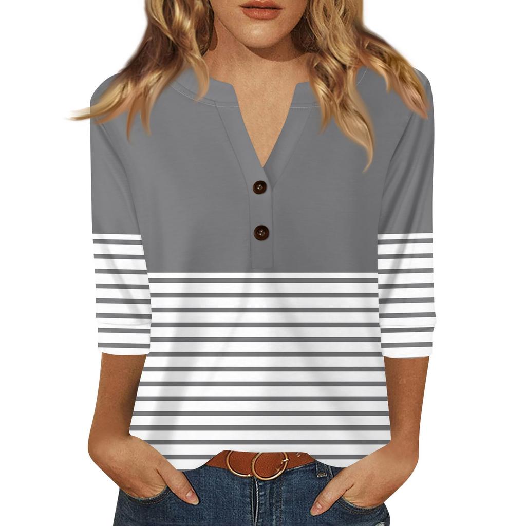 Women's T Shirt Print Button 3/4 Sleeve Daily Weekend Fashion Basic V- Neck Regular Top