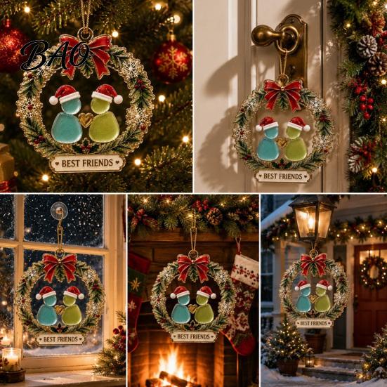 Seasonal Home Wall Decor Best Friends Christmas Wreath Pendant, Acrylic Hanging Ornament, Xmas Fireplace Pendant Decorative Piece for Holiday