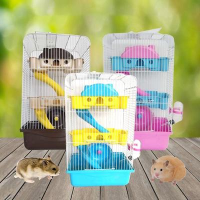 3-lagiger erhöhter Haustierkäfig in Villa-Form mit Laufrad-Futternapf für Hamster