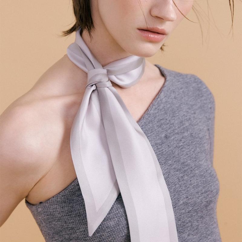 Avvina Pelle Long Twilly Silk Scarf   Dove