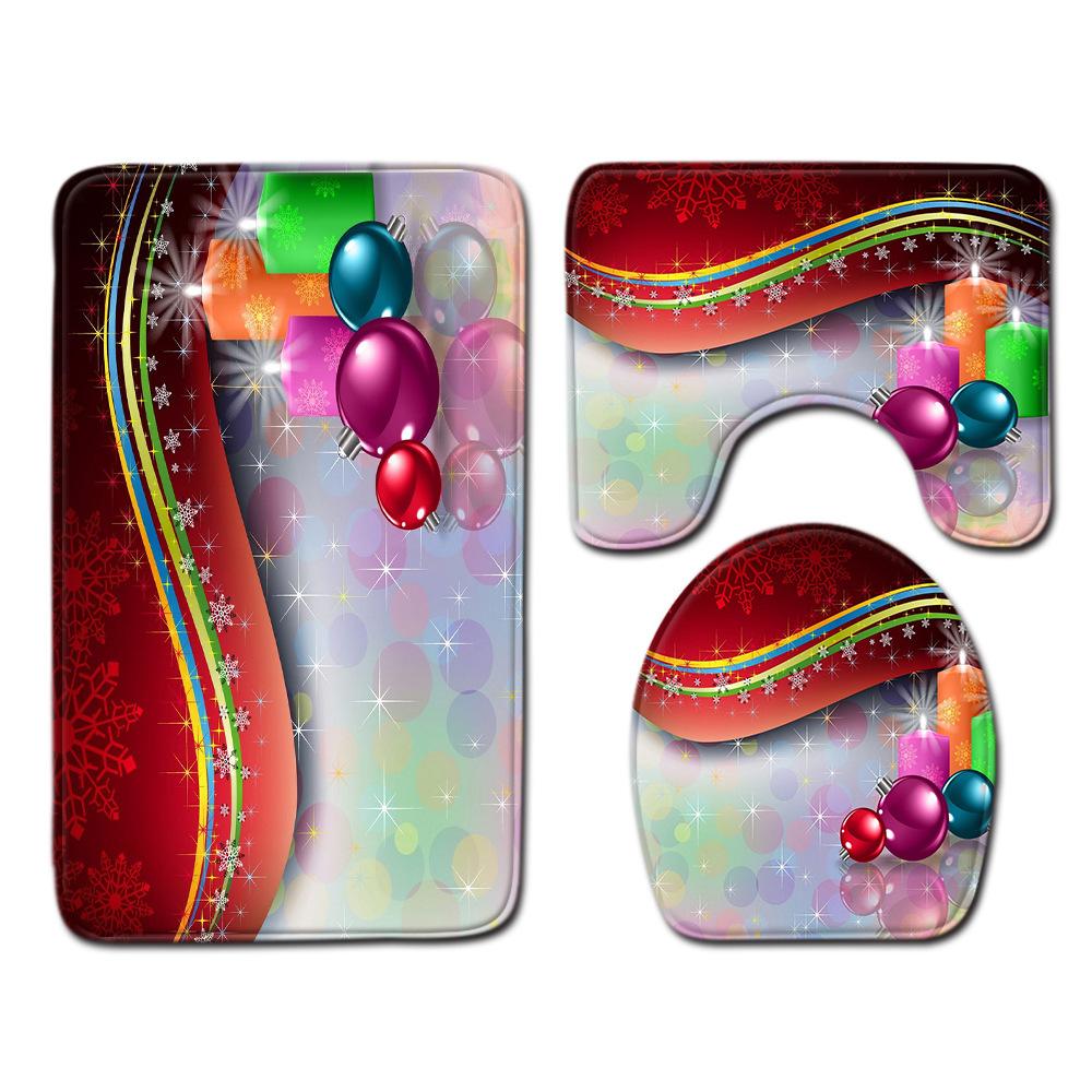 Christmas Waterproof Shower Curtain Four-Piece Combination Floor Mat Entrance Door Mat Bedroom Living Room Carpet