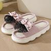 Butterfly Knot Linen Slippers for Women, Summer Home, Anti Slip, Daily Breathable, with A Sense of Stepping on Poop