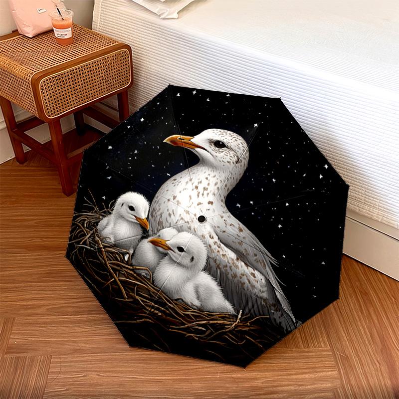 

1 PC Automatic Folding Umbrella - Seagull Family Pattern, Portable & Foldable Design with 8 Ribs, Christmas Birthday Gifts