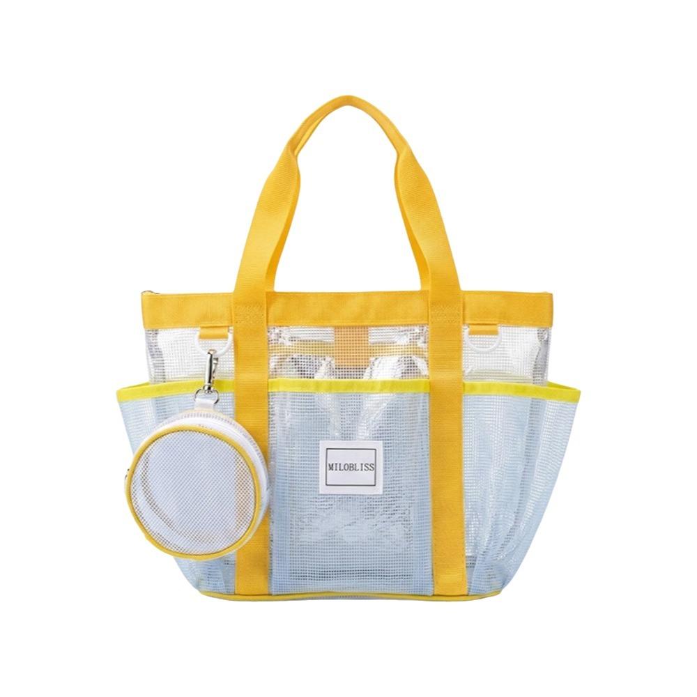 Large Capacity Mesh Swimming Bag Contrasting Color Mesh Handbag Beach Tote Bag Travel жёлтый