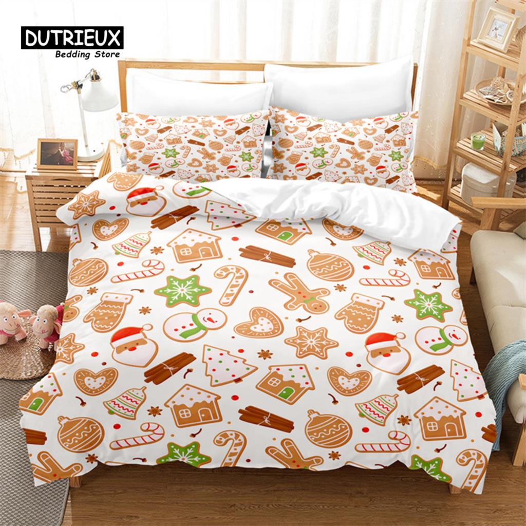 Comforter Christmas Snowman Tree Bedding Set 3Pcs Soft Comfortable Breathable For Bedroom Guest Room Decor