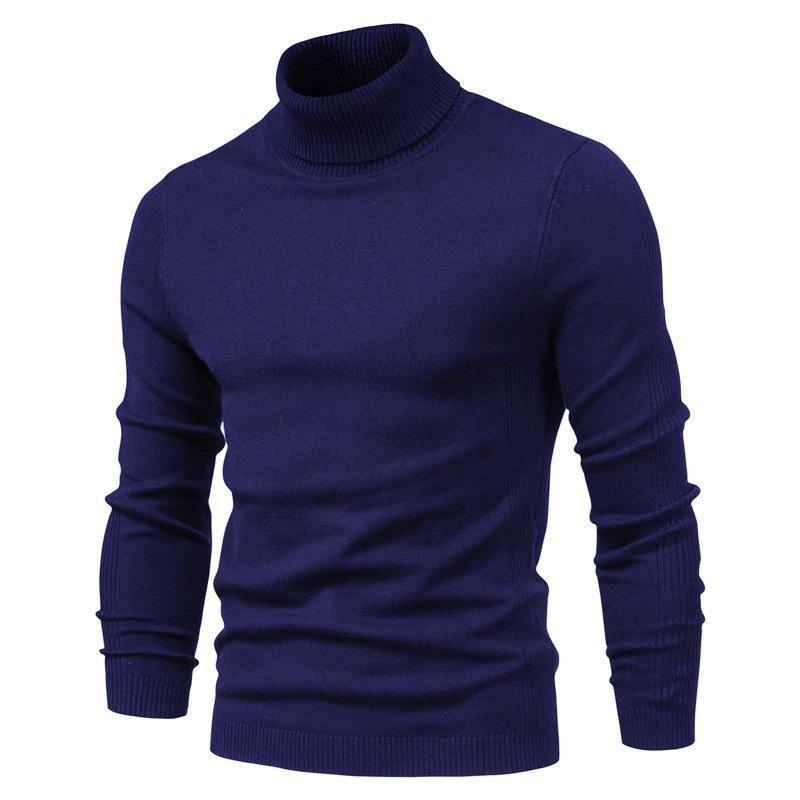 

Men s European and American Autumn/Winter Slim High Collar Casual Knit Sweater L тёмно-синий