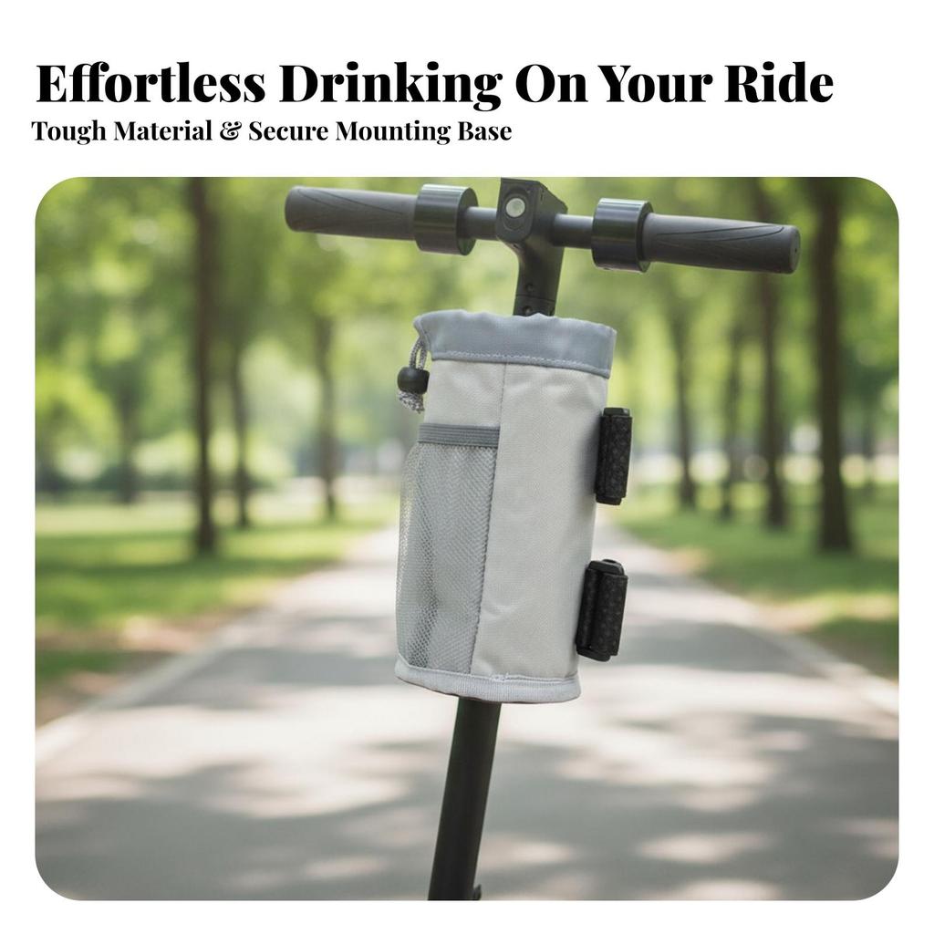 Scooter Handlebar Storage Bag Compact Cup Holder with Mesh Pocket
