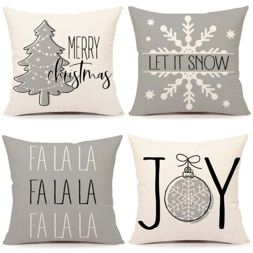 Set of 4 Trendy Christmas Pillow Covers 18x18 Red White Pillowcase Square Xmas Tree Snowflake Pattern Holiday Decor