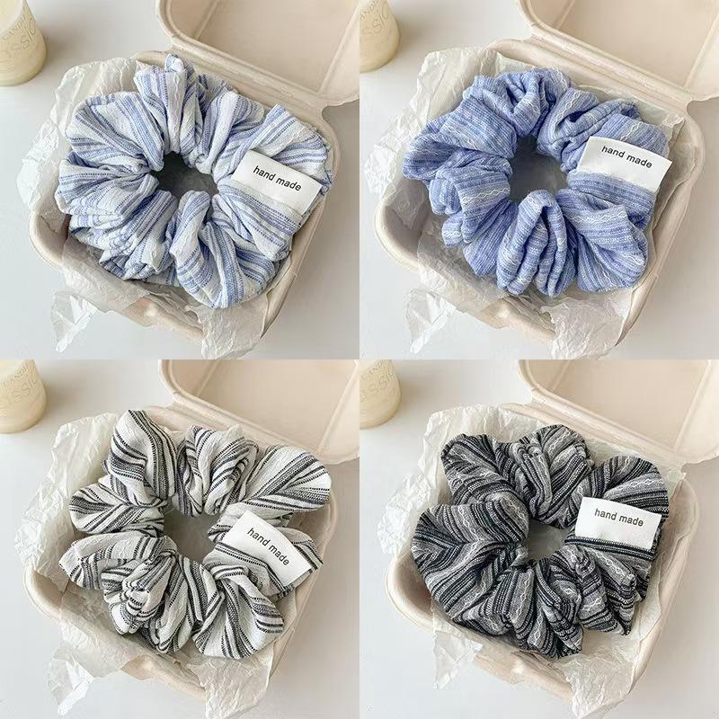Women Korean Stripe Rubber Band Scrunchies Elegant Simple Elastic Hair Rings Ponytail Tie Sweet Hair Ornament Accessories Headband