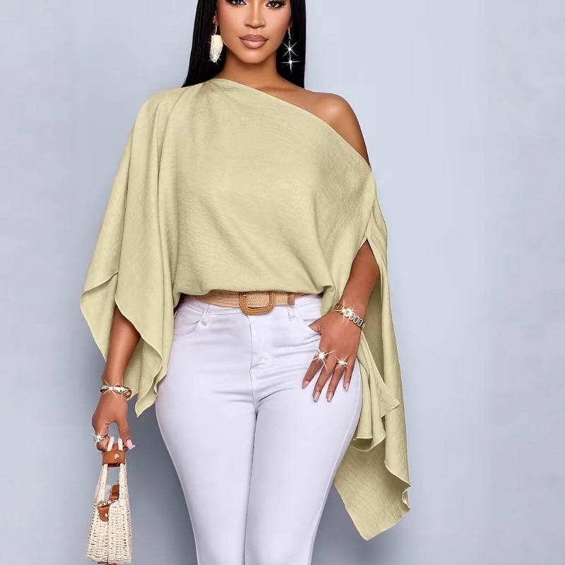 Dames Casual Off Shoulder Losse Vleermuismouw Effen Kleur Elegante Blouse