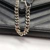 [Pre-Owned] Ysl Envelope Silver Logo Quilted Grainy Embossed Leather Envelope Chain Wallet Shoulder Crossbody Bag - Excellent #1TE77E9