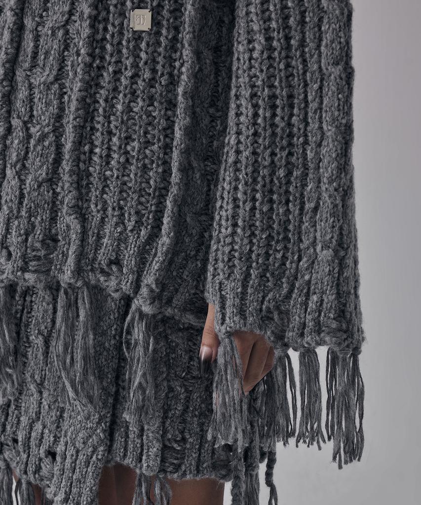 Teulimingbeodeu Wool Damage Tassel Knit Set-Up Pullover [ Gray ]