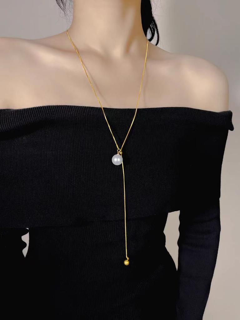 Ins Highlight Pearl Temperament Long Necklace Pendant Sweater Chain Pull Adjustable Fashionable Neck Chain Accessories
