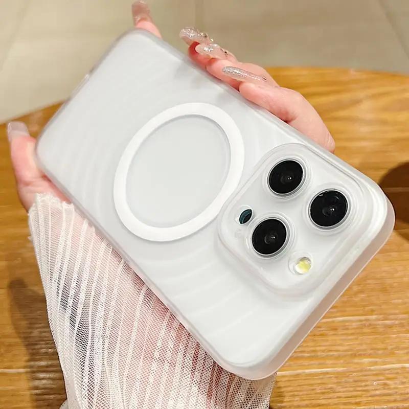 

Магнитный прозрачный чехол для телефона Apple iPhone 15 14 13 Pro Max Ripple, противоударный, с беспроводной зарядкой, совместимый с MagSafe For iPhone 15 pro