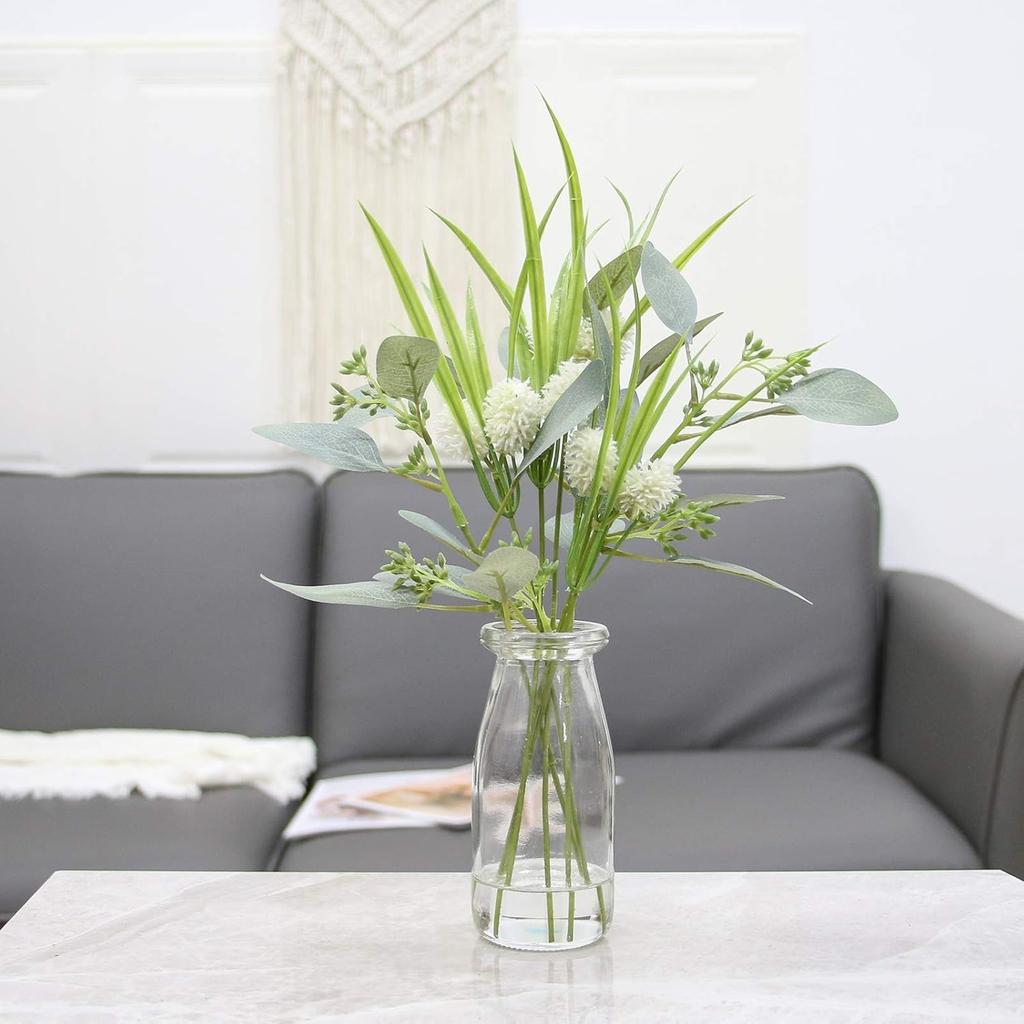 Mingfuxin Artificial Flowers for Decoration, Fake Plants Eucalyptus Leaves Ls Wild Flower with Glass Vase, Floral Arrangements Flower Bouquets Décor