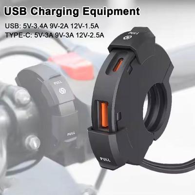 12-24V Motorcycle Handlebar QC3.0 Fast Charger Intelligent Protection System USB Waterproof TYPE-C+PD Base Mounting Bracket