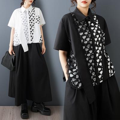 DIMANAF 2026 Plus Size New Summer Blouse Shirt Short Sleeve Casual Women Loose Tops Shirts Cotton Black