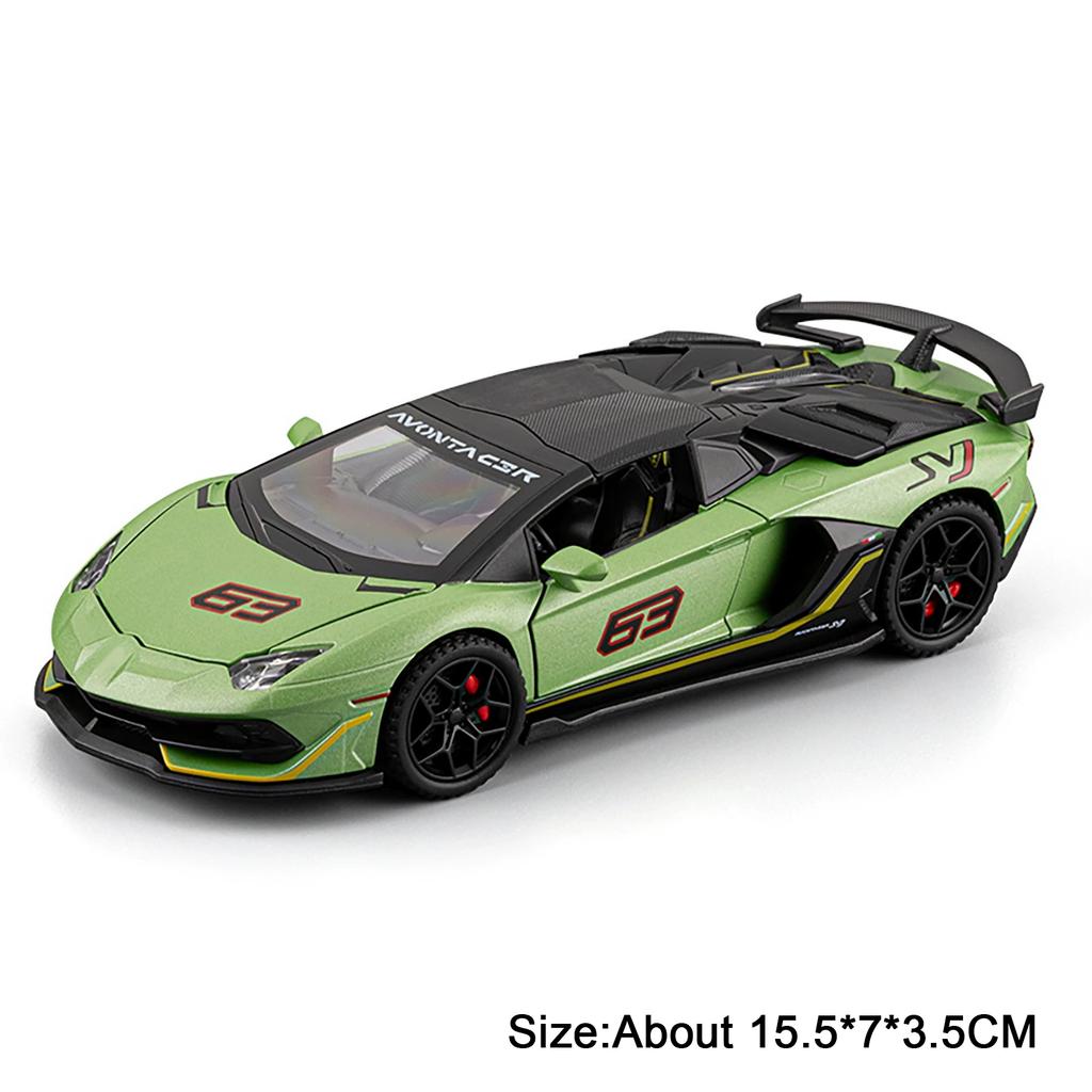 1:32 Scale SVJ63 Revuelto Sports Car Model Toy Alloy Body Rubber Tires Sound Light Supercar Models Kids Collection Presents