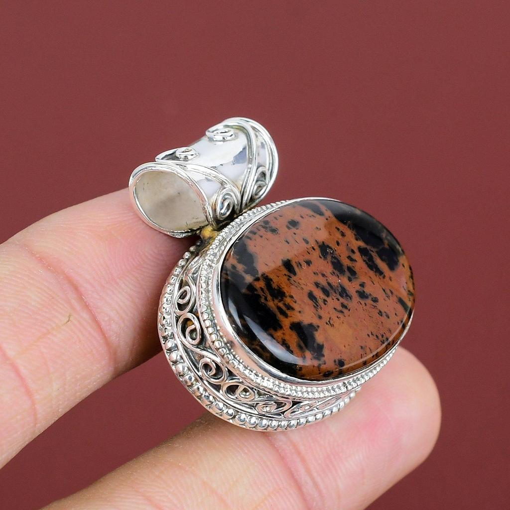 Mahogany Obsidian Pendant Vintage Pendant Gemstone Handmade Pendant 925 Sterling Silver Pendant Unique Jewelry Gifts For Her Stylish Pendant